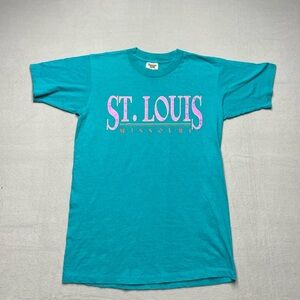St. Louis Missouri T-Shirt Mens Medium Teal Tennessee River Gold 90s vintage